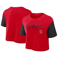 NCAA Nike Ohio State Buckeyes Color-Block Script Dri-FIT Cropped T-Shirt