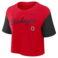NCAA Nike Ohio State Buckeyes Color-Block Script Dri-FIT Cropped T-Shirt
