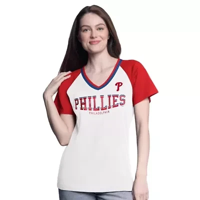MLB Philadelphia Phillies Ball Park Raglan V-Neck T-Shirt