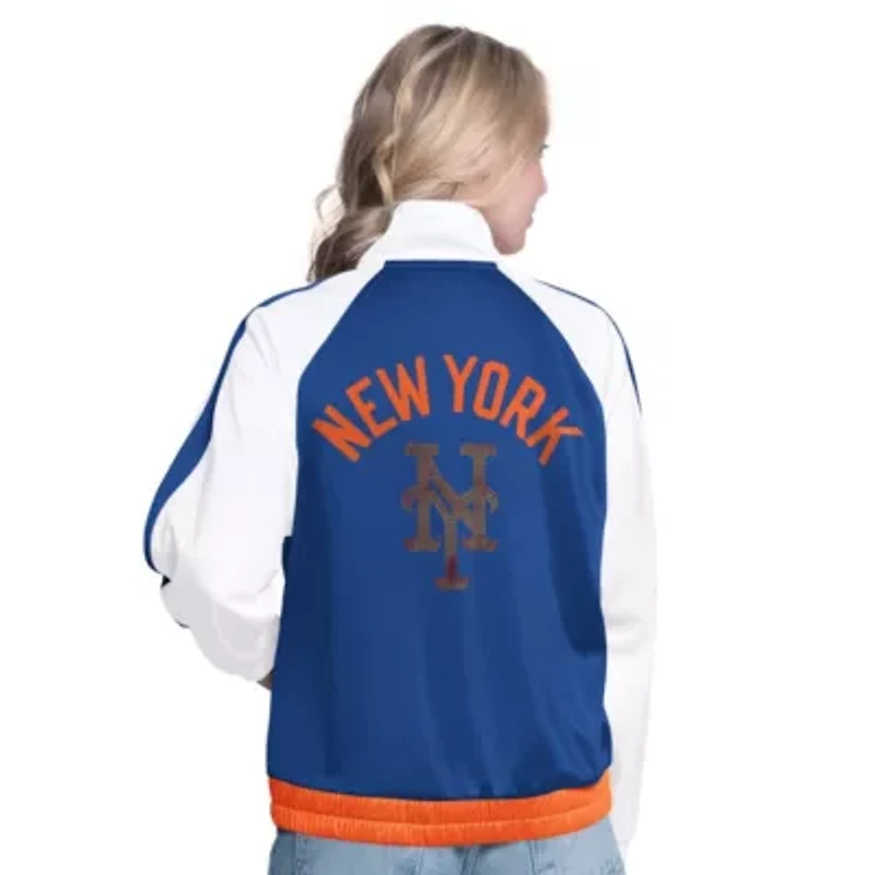 MLB White/Royal New York Mets Rally Rhinestone Raglan Full-Zip Track Jacket
