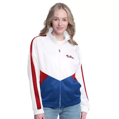 MLB White/Red Philadelphia Phillies Rally Rhinestone Raglan Full-Zip Track Jacket