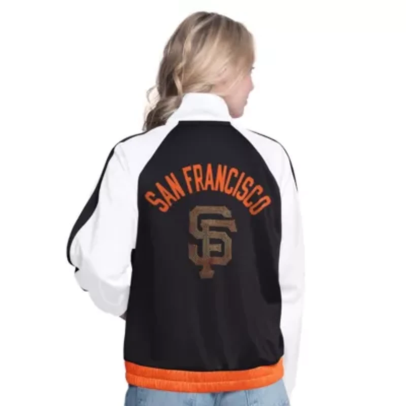 MLB White/Black San Francisco Giants Rally Rhinestone Raglan Full-Zip Track Jacket