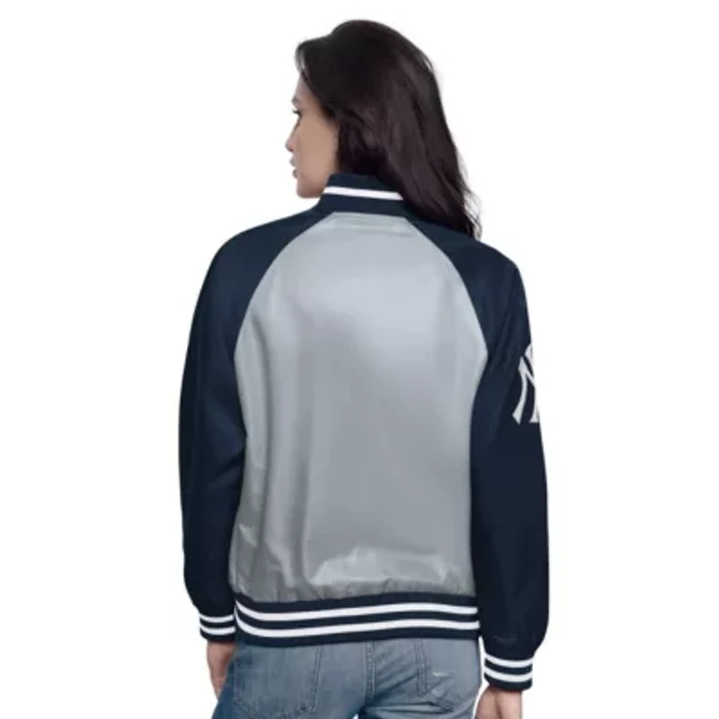 MLB Gray/Navy New York Yankees Home Run Full-Snap Varsity Jacket