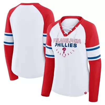 MLB Fanatics Philadelphia Phillies Blitz Package Raglan Lace-Up V-Neck Long Sleeve T-Shirt