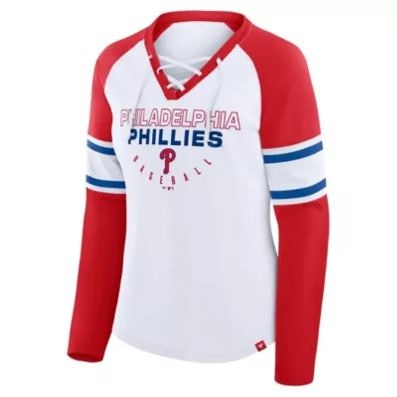 MLB Fanatics Philadelphia Phillies Blitz Package Raglan Lace-Up V-Neck Long Sleeve T-Shirt