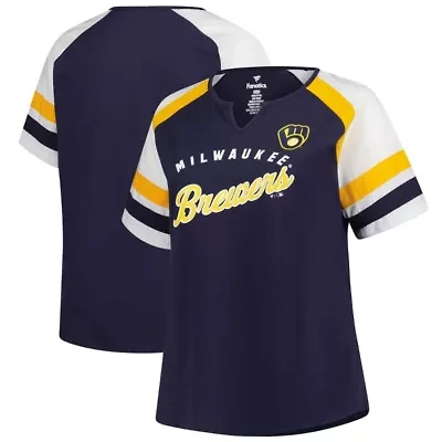 MLB Milwaukee Brewers Plus Sized Arched Notch Neck T-Shirt