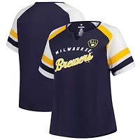 MLB Milwaukee Brewers Plus Sized Arched Notch Neck T-Shirt