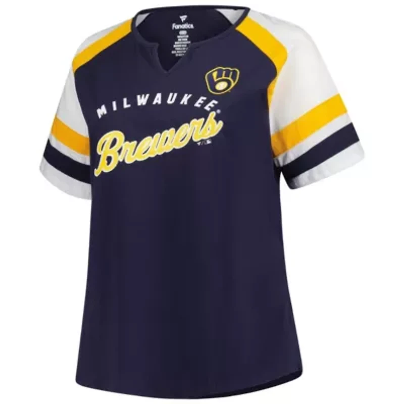 MLB Milwaukee Brewers Plus Sized Arched Notch Neck T-Shirt