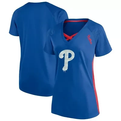 MLB Philadelphia Phillies Plus Glitter Raglan V-Neck T-Shirt