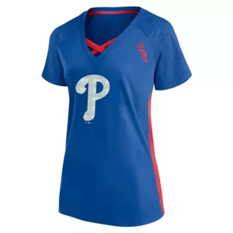 MLB Philadelphia Phillies Plus Glitter Raglan V-Neck T-Shirt