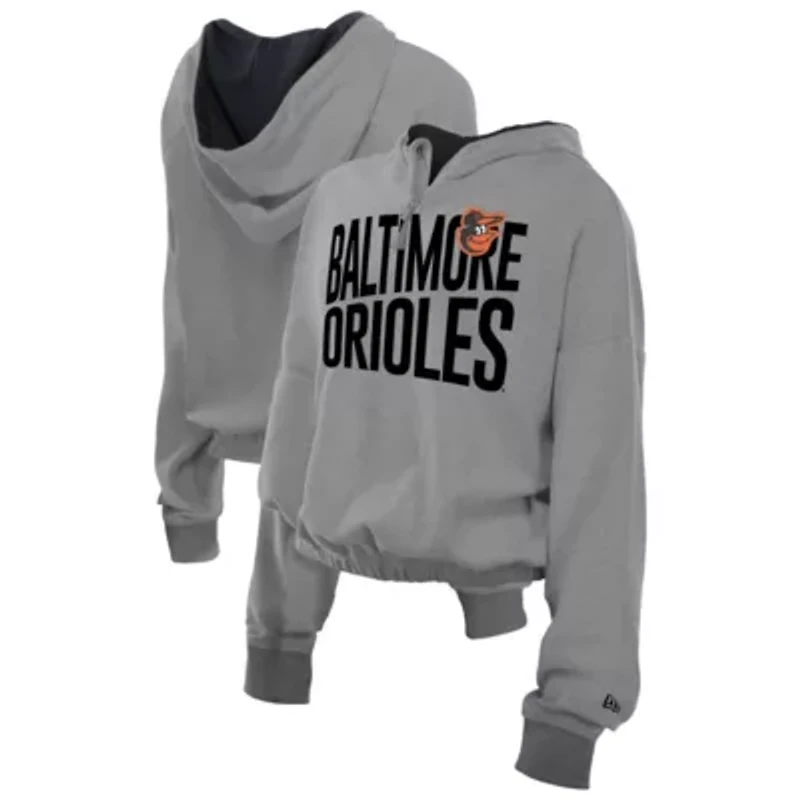 MLB Baltimore Orioles Reversed Out French Terry Quarter-Zip Banded Crop Hoodie