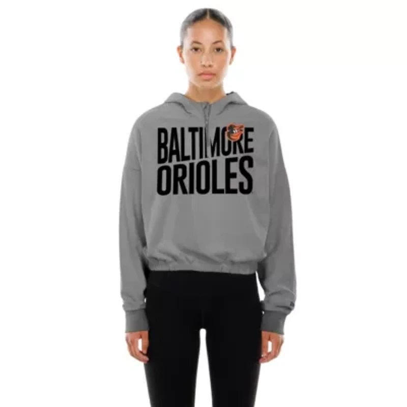 MLB Baltimore Orioles Reversed Out French Terry Quarter-Zip Banded Crop Hoodie