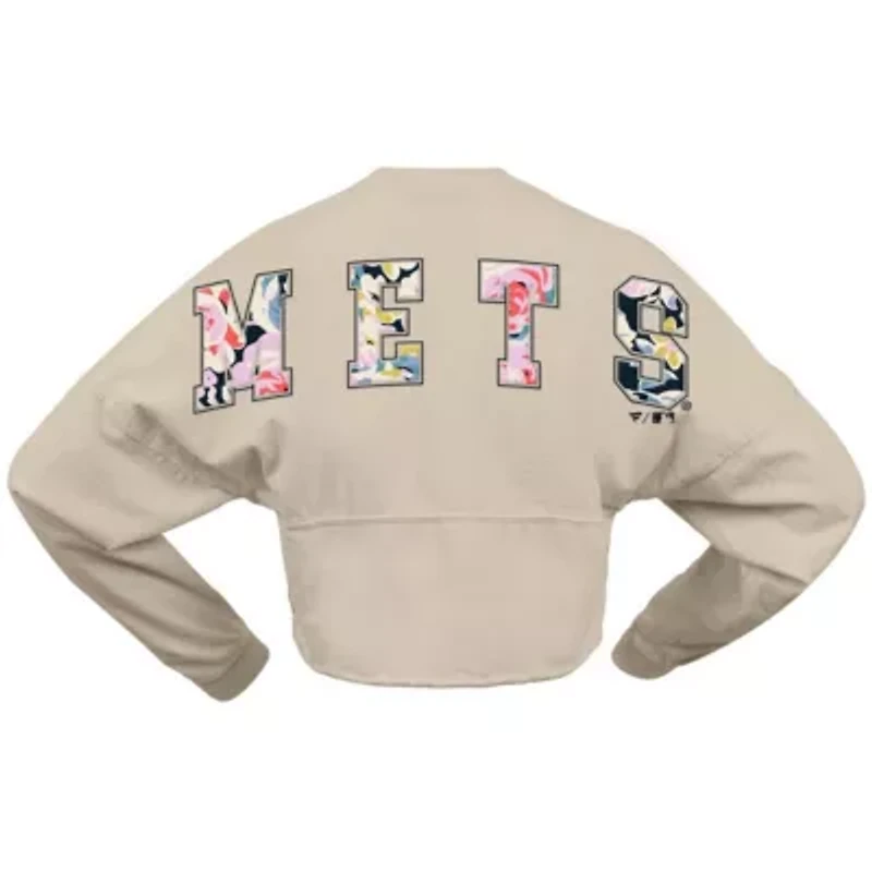 MLB Fanatics New York Mets Floral Preppy Cropped Long Sleeve T-Shirt