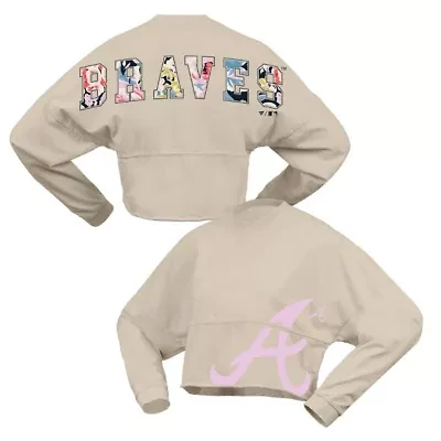 MLB Fanatics Atlanta Braves Floral Preppy Cropped Long Sleeve T-Shirt