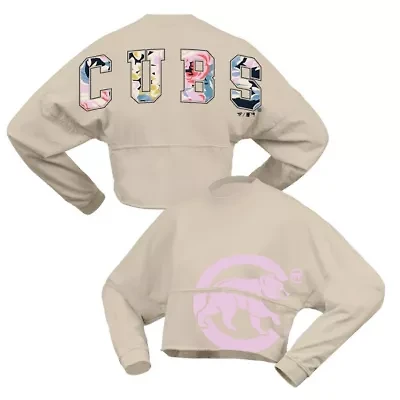 MLB Fanatics Chicago Cubs Floral Preppy Cropped Long Sleeve T-Shirt