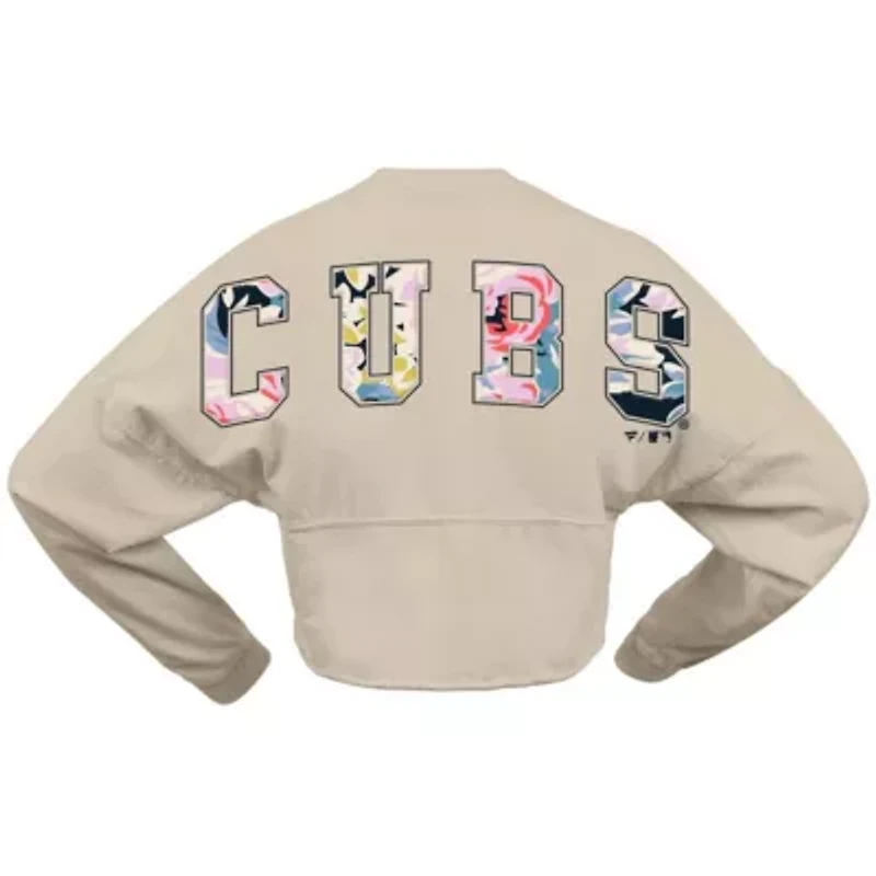 MLB Fanatics Chicago Cubs Floral Preppy Cropped Long Sleeve T-Shirt