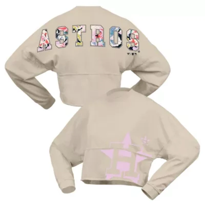 MLB Fanatics Houston Astros Floral Preppy Cropped Long Sleeve T-Shirt