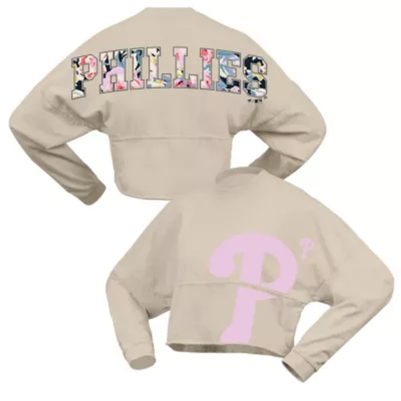 MLB Fanatics Philadelphia Phillies Floral Preppy Cropped Long Sleeve T-Shirt