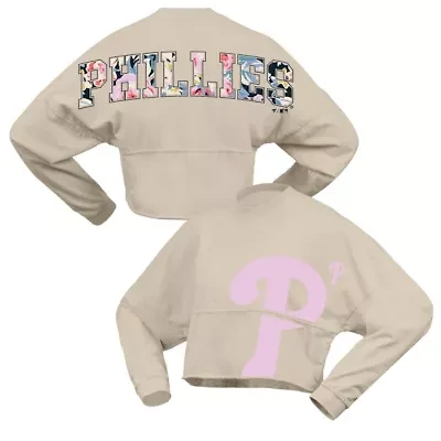 MLB Fanatics Philadelphia Phillies Floral Preppy Cropped Long Sleeve T-Shirt