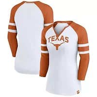 NCAA Fanatics Texas Longhorns Block Party Notch Neck Raglan 3/4 Sleeve Top