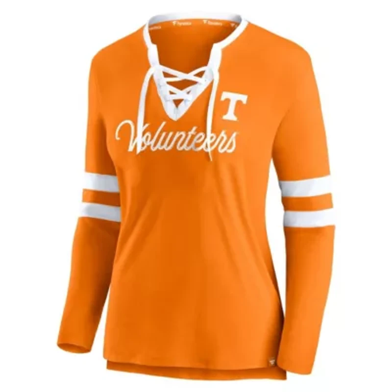 NCAA Fanatics Tennessee Volunteers Block Party Script Lace-Up V-Neck Long Sleeve T-Shirt