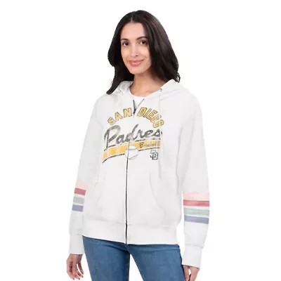 MLB San Diego Padres Naamah Sleeve Stripe Fleece Full-Zip Hoodie