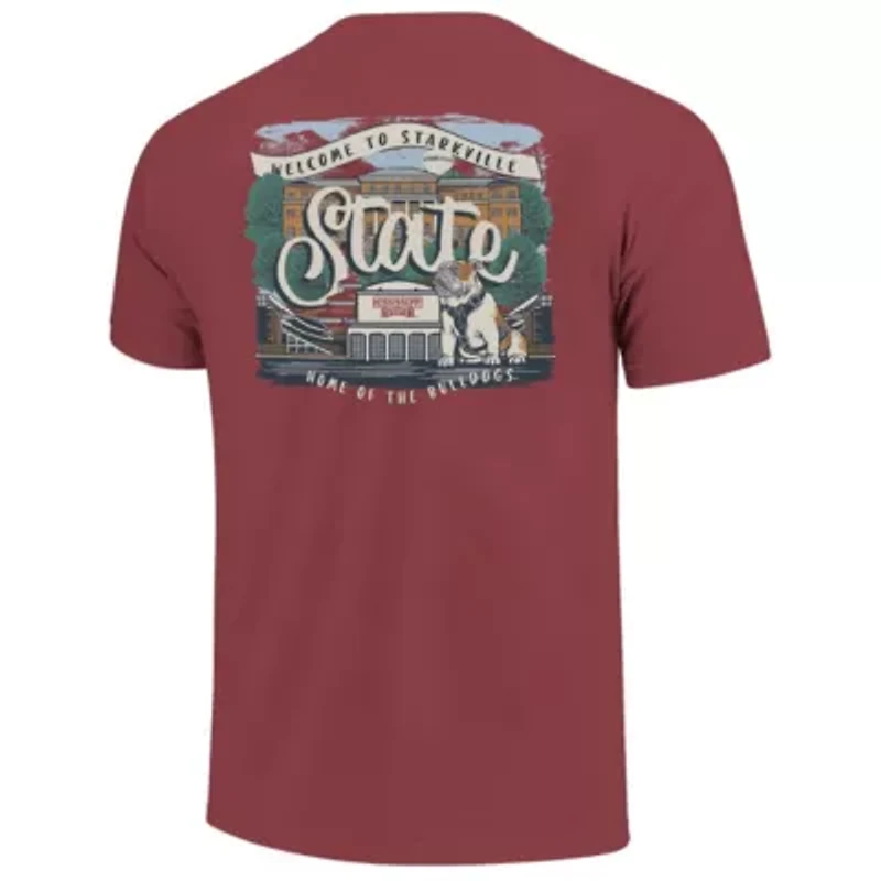 NCAA Mississippi State Bulldogs Campus Scene Drawing Script T-Shirt