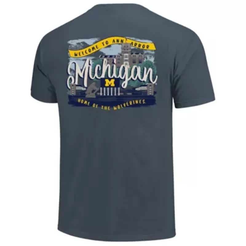 NCAA Michigan Wolverines Campus Scene Drawing Script T-Shirt
