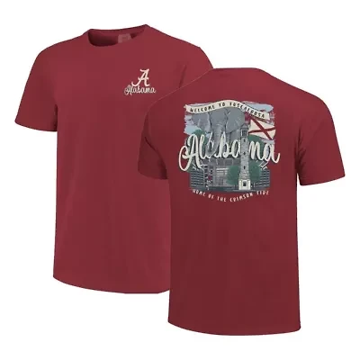 Alabama Crimson Tide NCAA Campus Scene Drawing Script T-Shirt