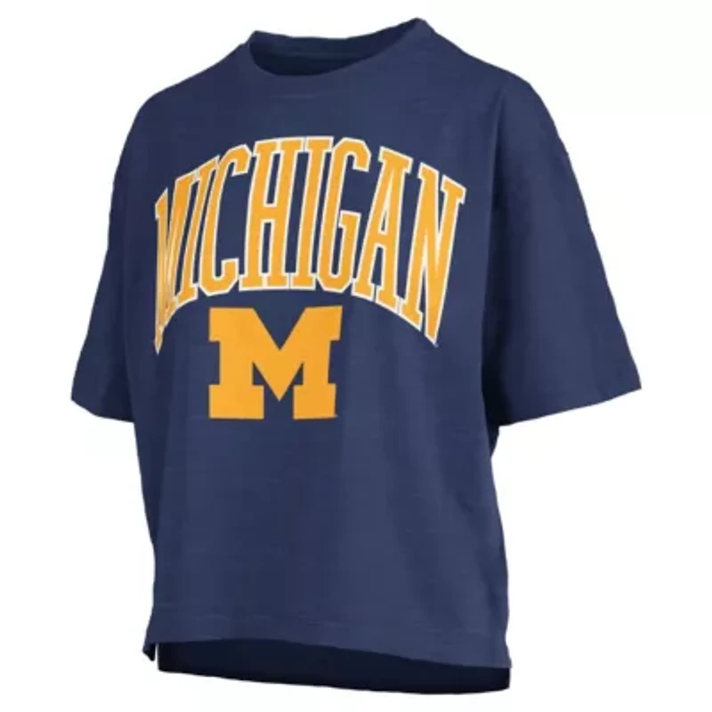 NCAA Michigan Wolverines Nelson Arch Over Logo Waist Length Oversized Slub T-Shirt