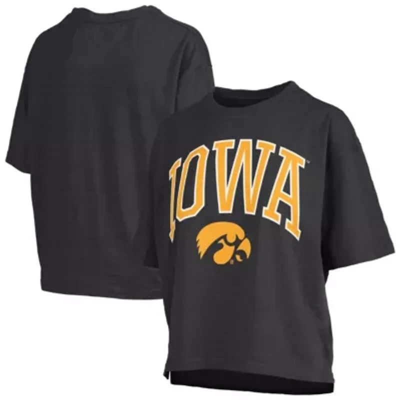 NCAA Iowa Hawkeyes Nelson Arch Over Logo Waist Length Oversized Slub T-Shirt
