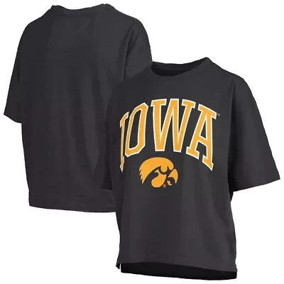 NCAA Iowa Hawkeyes Nelson Arch Over Logo Waist Length Oversized Slub T-Shirt