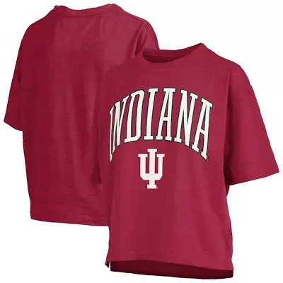 NCAA Indiana Hoosiers Nelson Arch Over Logo Waist Length Oversized Slub T-Shirt