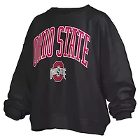 NCAA Ohio State Buckeyes Janise Arch Over Logo Waist Length Oversized Pullover Sweatshirt