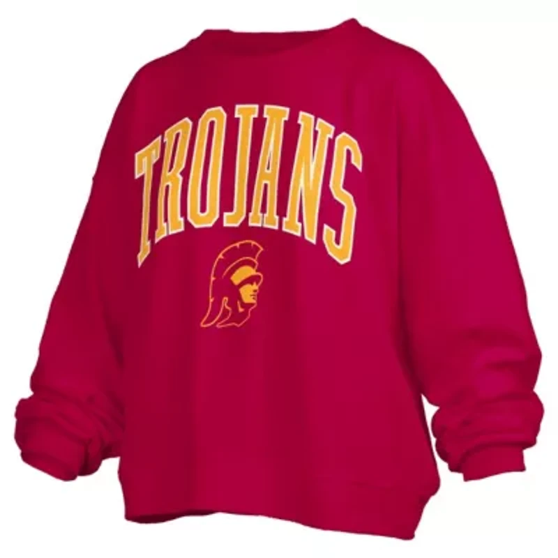 NCAA USC Trojans Janise Arch Over Logo Waist Length Oversized Pullover Sweatshirt