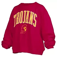 NCAA USC Trojans Janise Arch Over Logo Waist Length Oversized Pullover Sweatshirt
