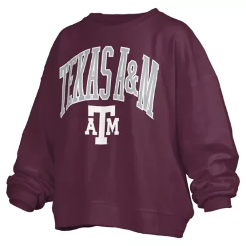 NCAA Texas A&M Aggies Janise Arch Over Logo Waist Length Oversized Pullover Sweatshirt