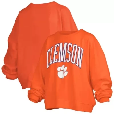 NCAA Clemson Tigers Janise Arch Over Logo Waist Length Oversized Pullover Sweatshirt