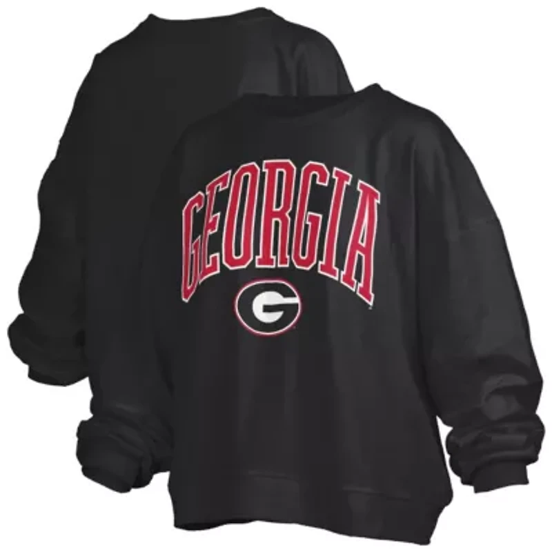 NCAA Georgia Bulldogs Janise Arch Over Logo Waist Length Oversized Pullover Sweatshirt