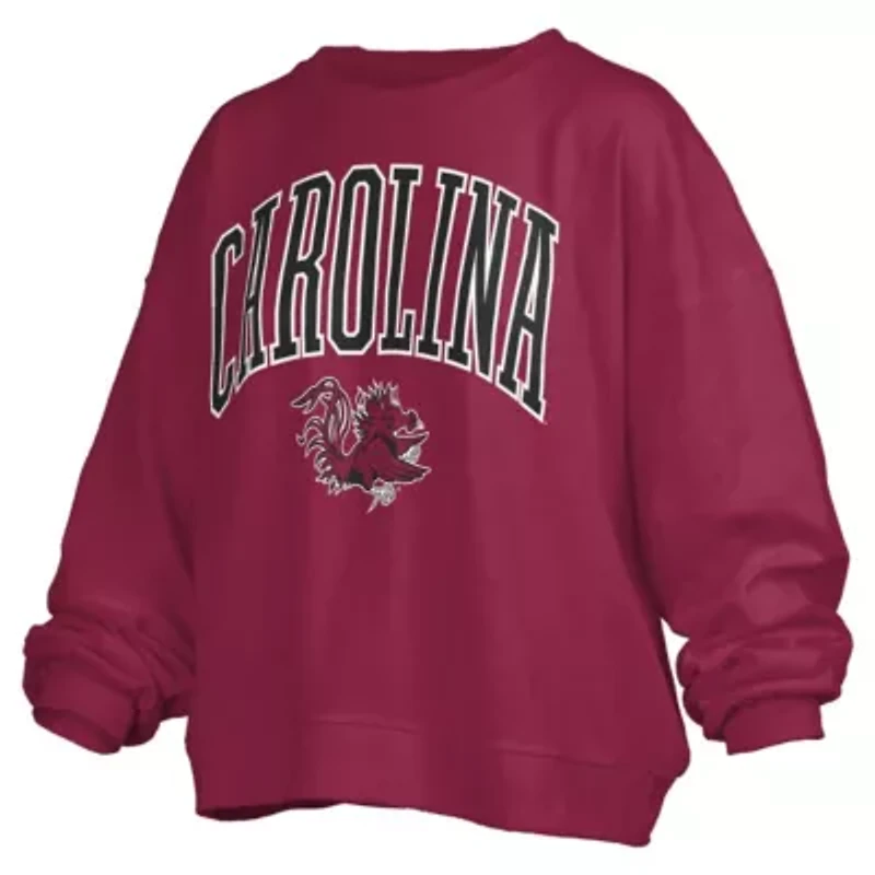 NCAA South Carolina Gamecocks Janise Arch Over Logo Waist Length Oversized Pullover Sweatshirt