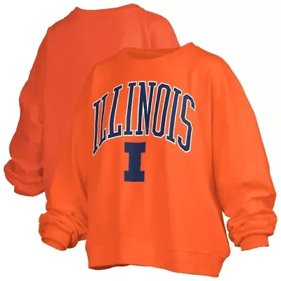 NCAA Illinois Fighting Illini Janise Arch Over Logo Waist Length Oversized Pullover Sweatshirt