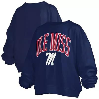 NCAA Ole Miss Rebels Janise Arch Over Logo Waist Length Oversized Pullover Sweatshirt