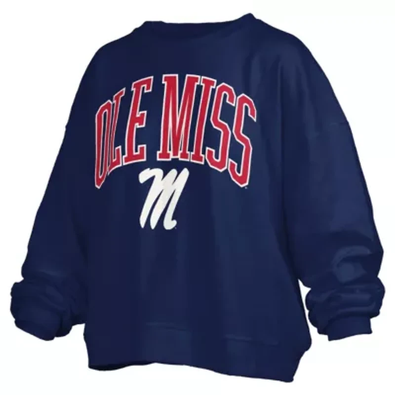NCAA Ole Miss Rebels Janise Arch Over Logo Waist Length Oversized Pullover Sweatshirt
