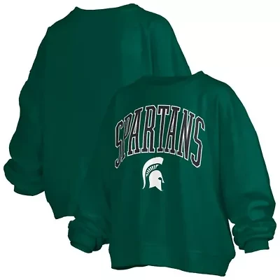 NCAA Michigan State Spartans Janise Arch Over Logo Waist Length Oversized Pullover Sweatshirt