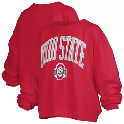 NCAA Ohio State Buckeyes Janise Arch Over Logo Waist Length Oversized Pullover Sweatshirt