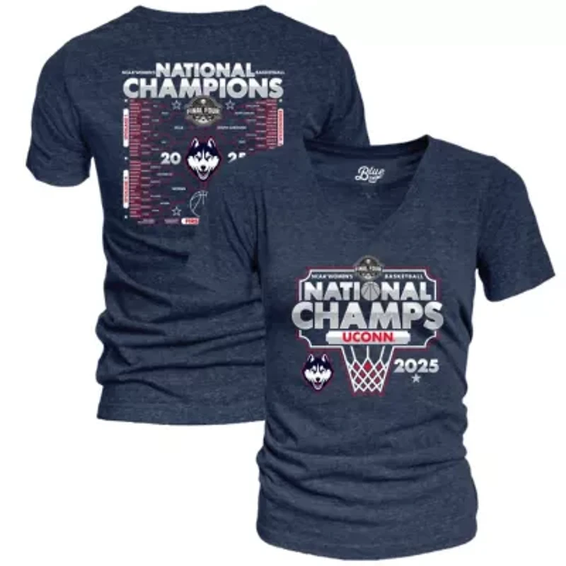 Connecticut Huskies NCAA UConn 2025 Basketball National s Bracket Tri-Blend V-Neck T-Shirt