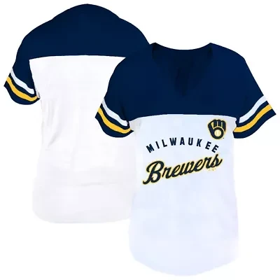 MLB Milwaukee Brewers Plus Two-Stripe V-Neck T-Shirt