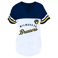 MLB Milwaukee Brewers Plus Two-Stripe V-Neck T-Shirt