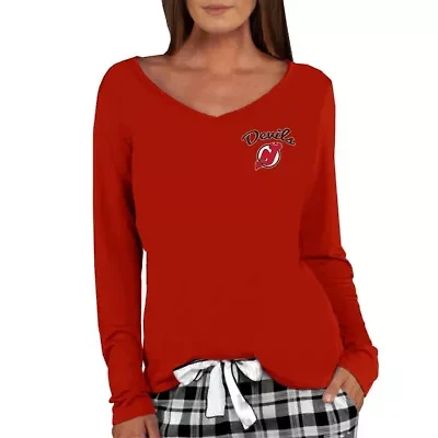 NHL New Jersey Devils Marathon Knit Long Sleeve V-Neck Top
