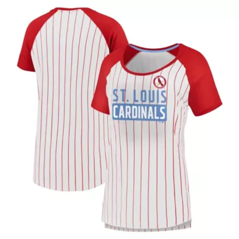 MLB Fanatics St. Louis Cardinals Cooperstown Collection Iconic Pinstripe Raglan Scoop Neck T-Shirt